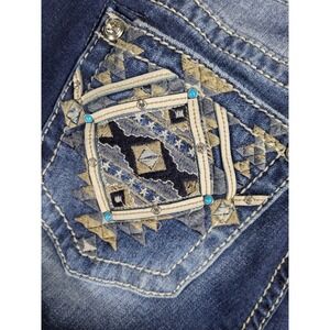Miss Me Women Mid-Rise Bootcut Jeans Southwestern Embellished Pockets Fits 29x30